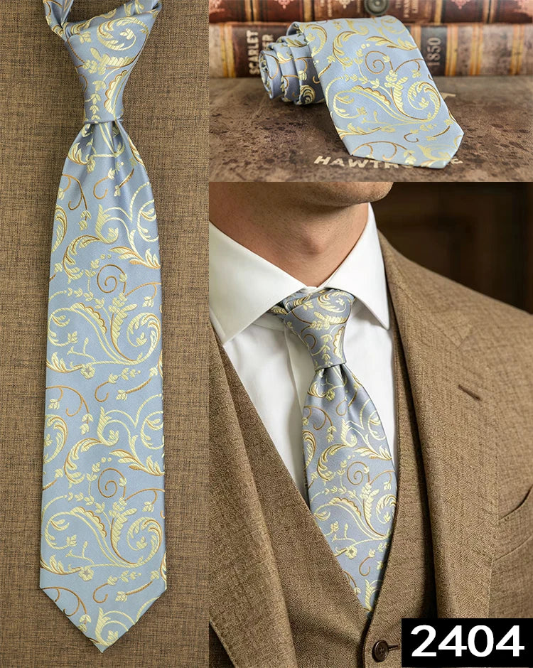 Men's 100% Silk Jacquard Necktie – Geometric, Floral, Checked & Solid