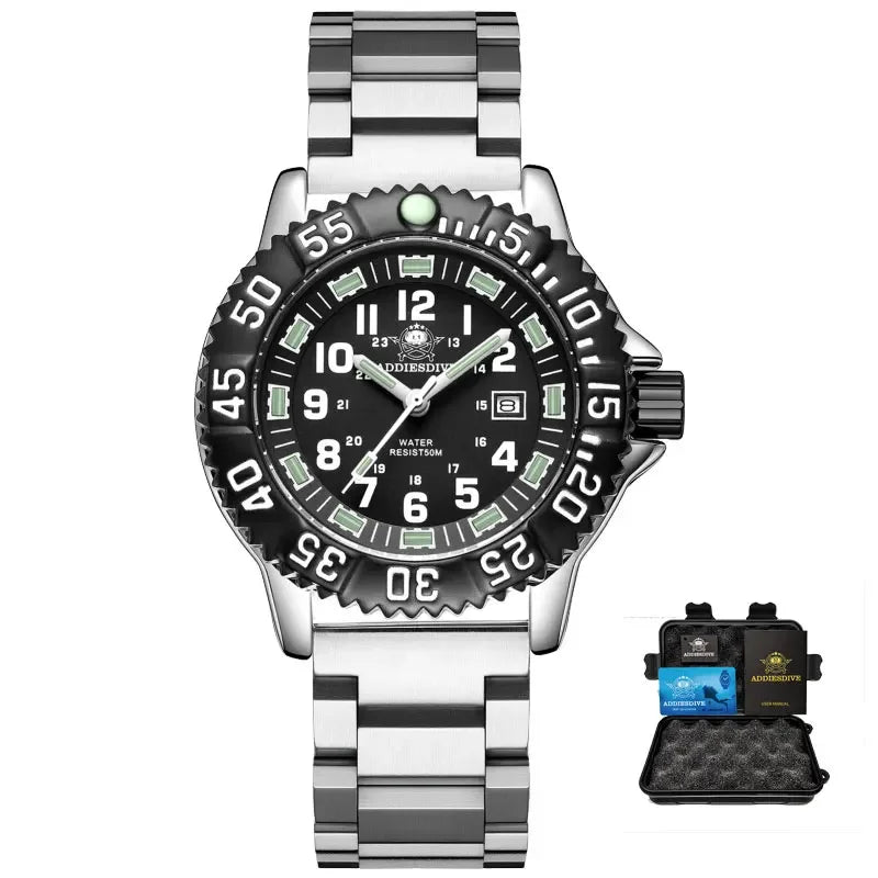 ADDIESDIVE MY-050S Sport Quartz Watch | Luminous | 50M Water Resistant | Nylon & Steel Strap