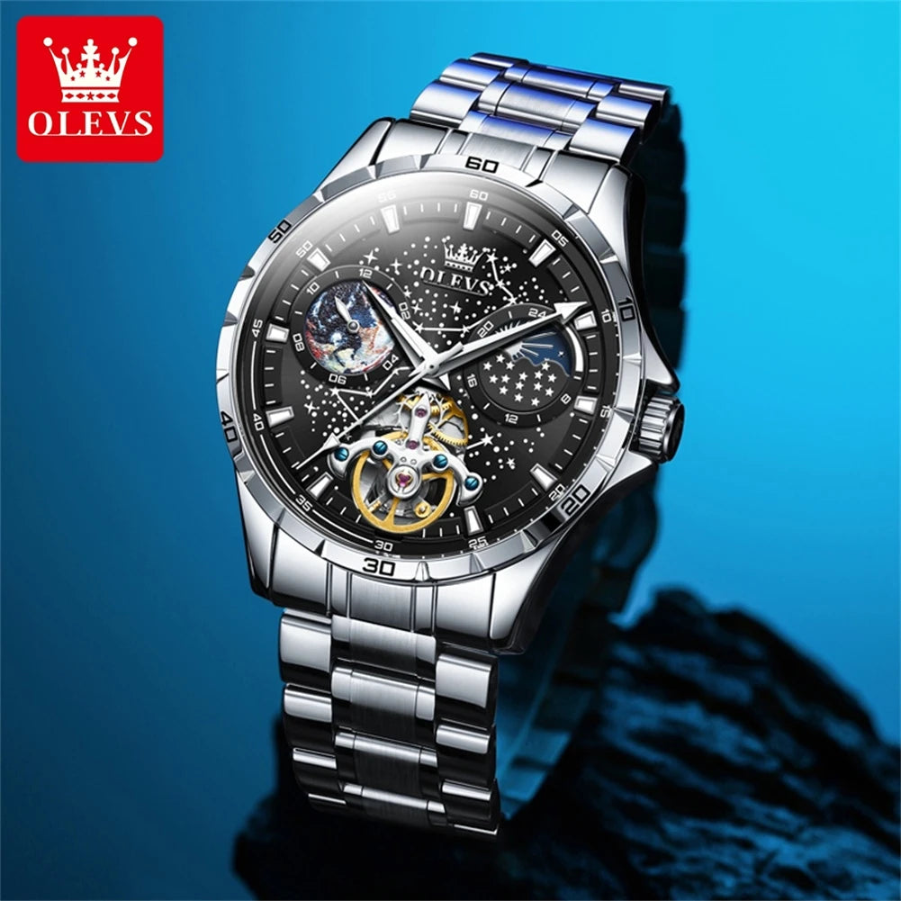 OLEVS 6689 Men's Automatic Watch | Moon Phase | Luminous | Stainless Steel