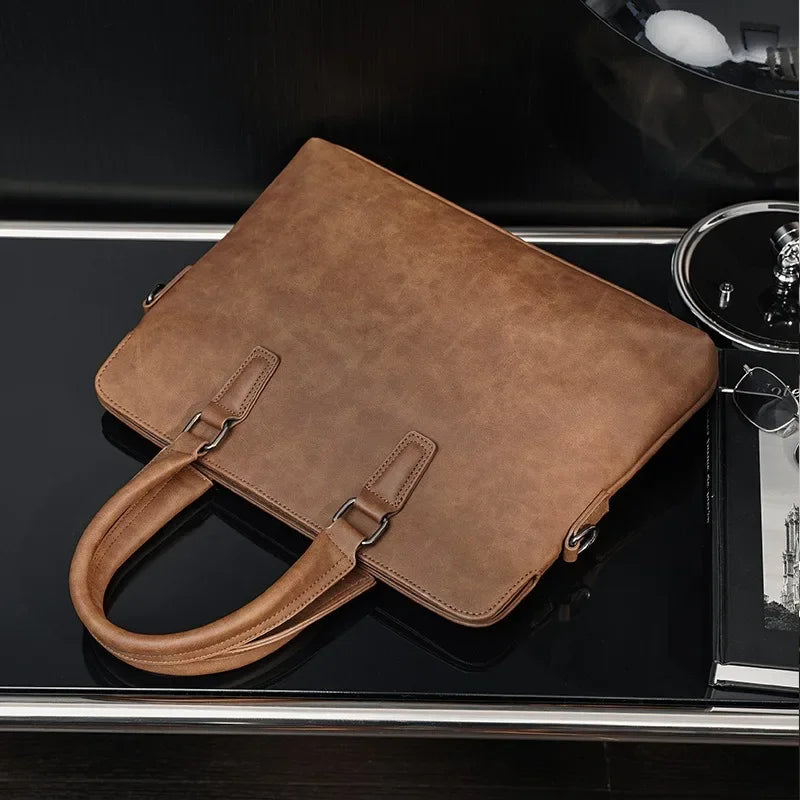 FANNYYEE Vintage Briefcase | PU Leather, 14" Laptop, Top Handle & Shoulder Strap