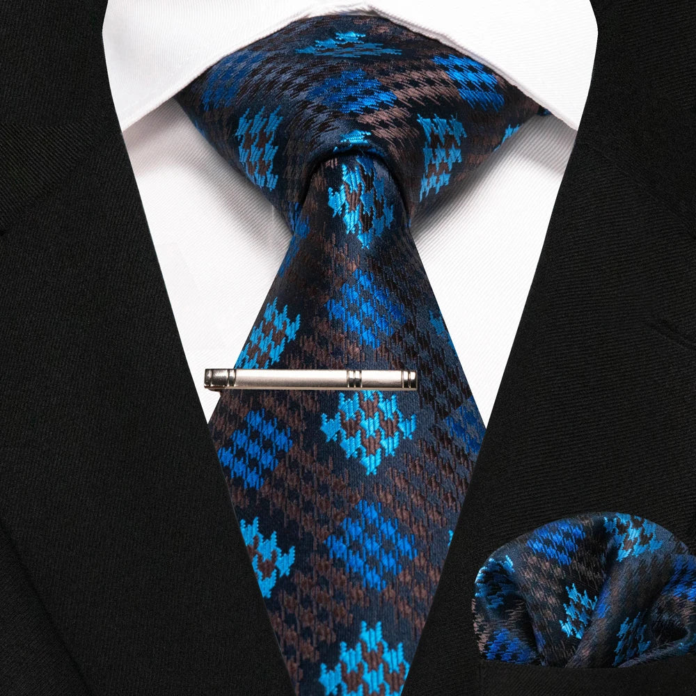 Men's Plaid Necktie Set – Tie, Pocket Square & Clip | 8cm