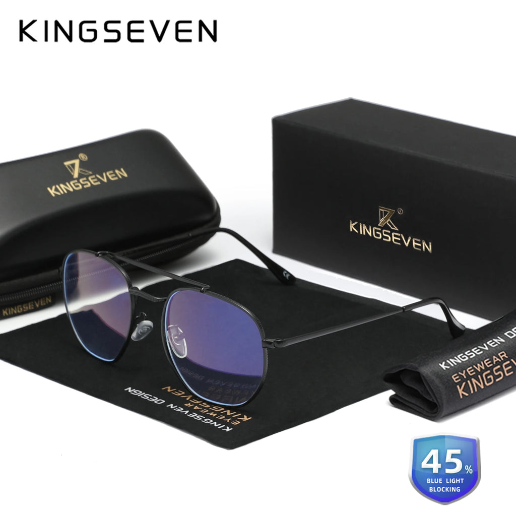 KINGSEVEN Round Blue Light Blocking Glasses | Alloy Frame