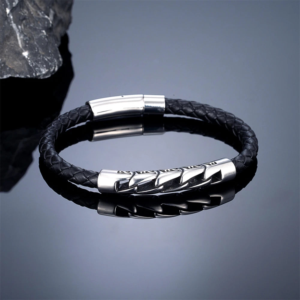 Handmade Black/Red/Blue 6mm Leather Anchor Bracelet Men Women Stainless Steel Braided Leather Rope Wristband Vintage Couple Gift
