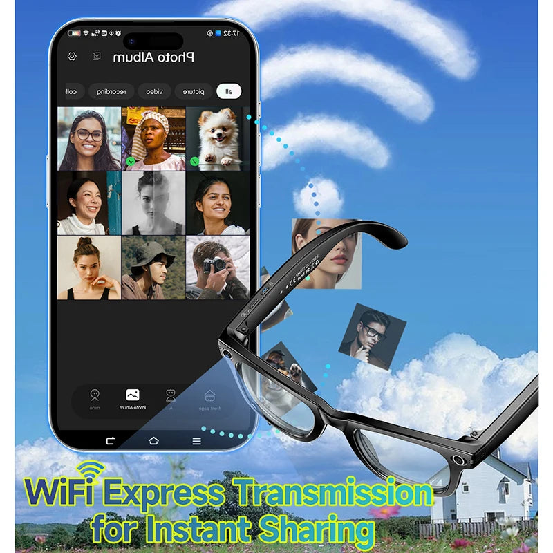 LIGE AI Smart Glasses – 8MP Camera, 4GB, 12-Hour Music, AI Translation, 42g, IP65