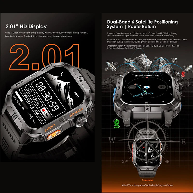 ZODVBOZ GTH3 Smartwatch | 2.01" Screen, 6-Satellite GPS, IP68 & Bluetooth Calling