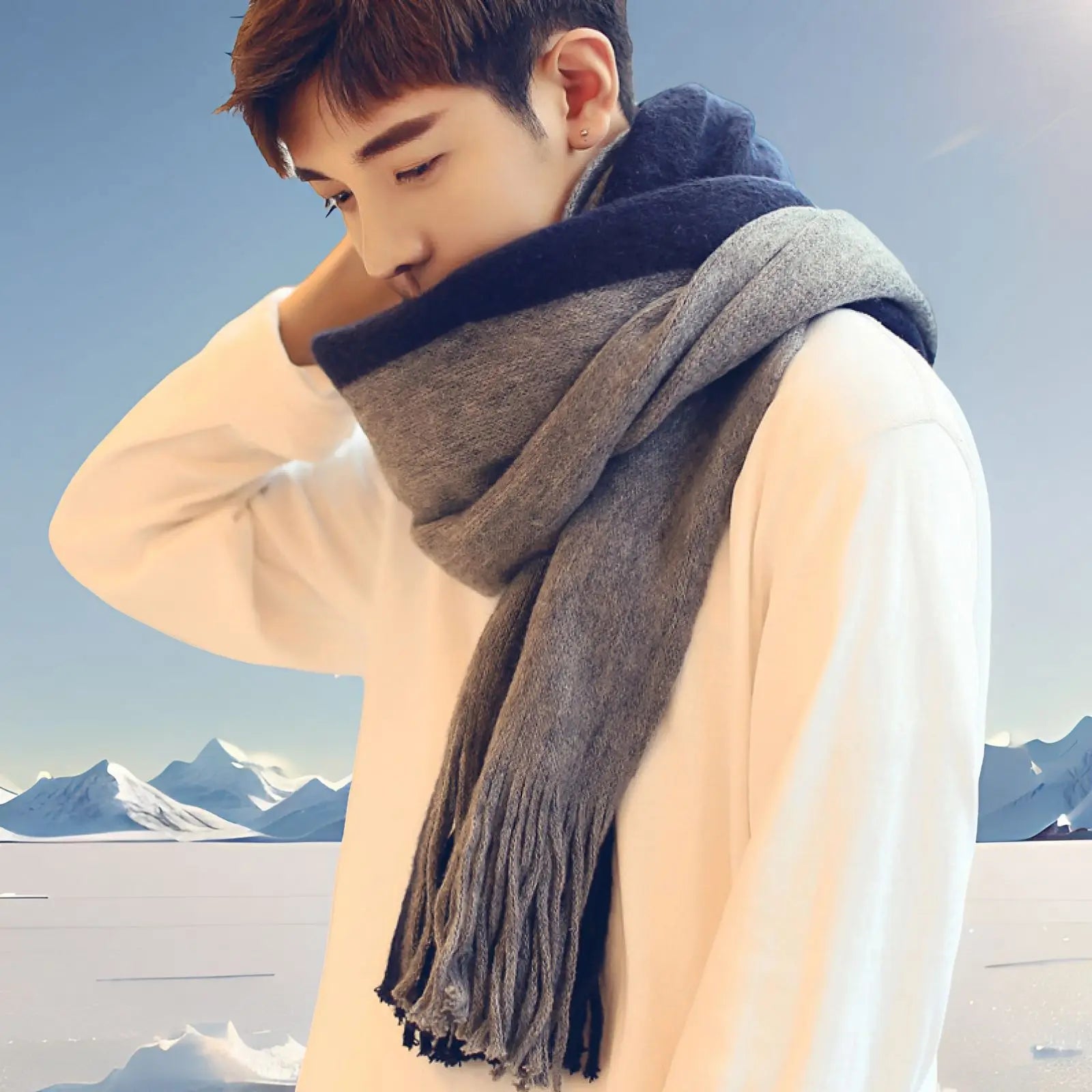 Men's Patchwork Striped Knit Scarf