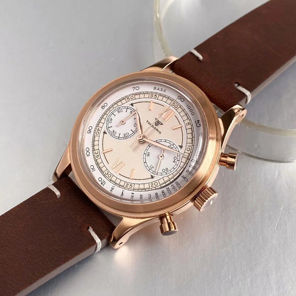 Tandorio 38mm Vintage Chronograph Watch — Miyota OS20, Roman Numeral Dial, Stainless Steel