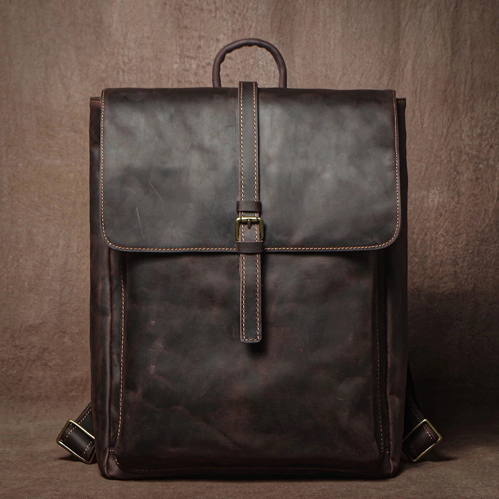 GURO Genuine Cowhide Leather Backpack – Retro Flap Style for Men & Women