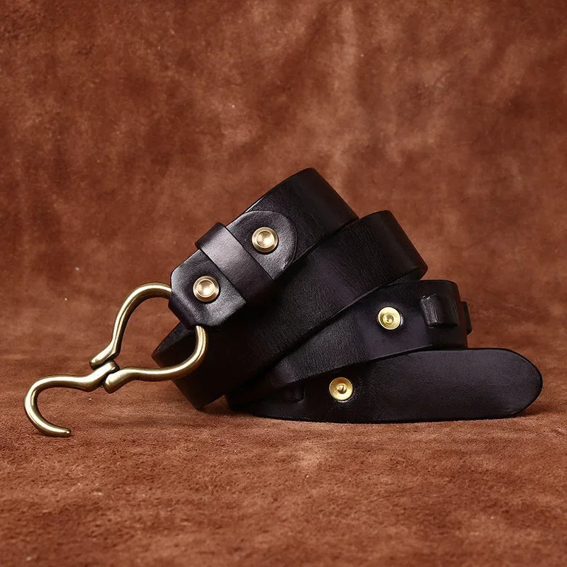 Men's Full Grain Leather Belts for Men Cowhide Male Belt Genuine Leather Copper Hook Buckle Luxury Brand Designer Waist Strap