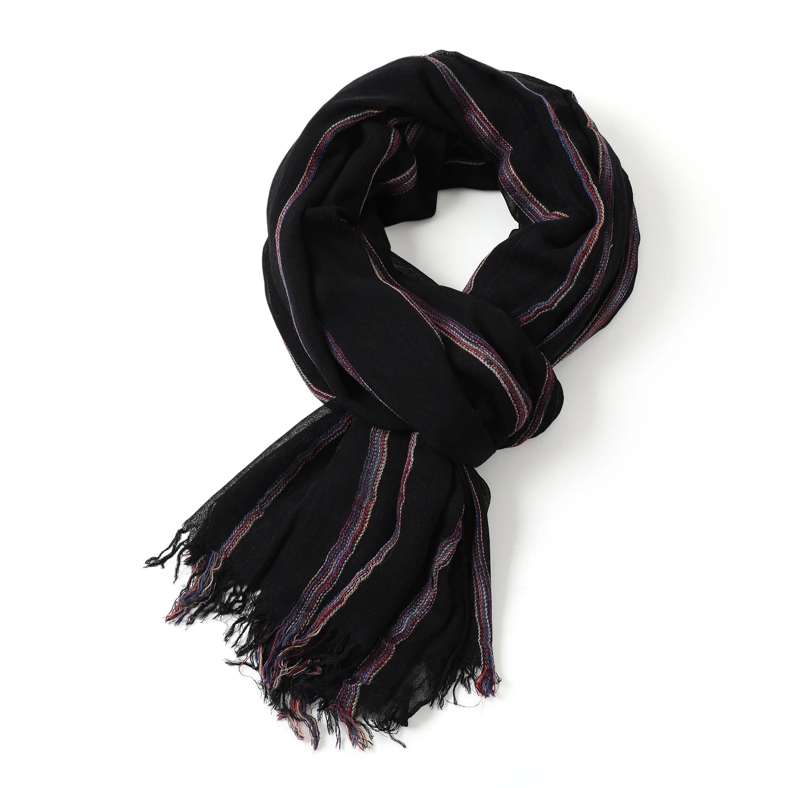 Men's Cotton Linen Striped Shawl Scarf