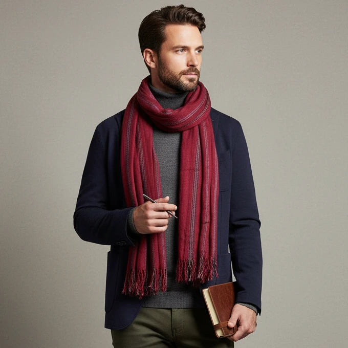 Men's Cotton Linen Striped Shawl Scarf