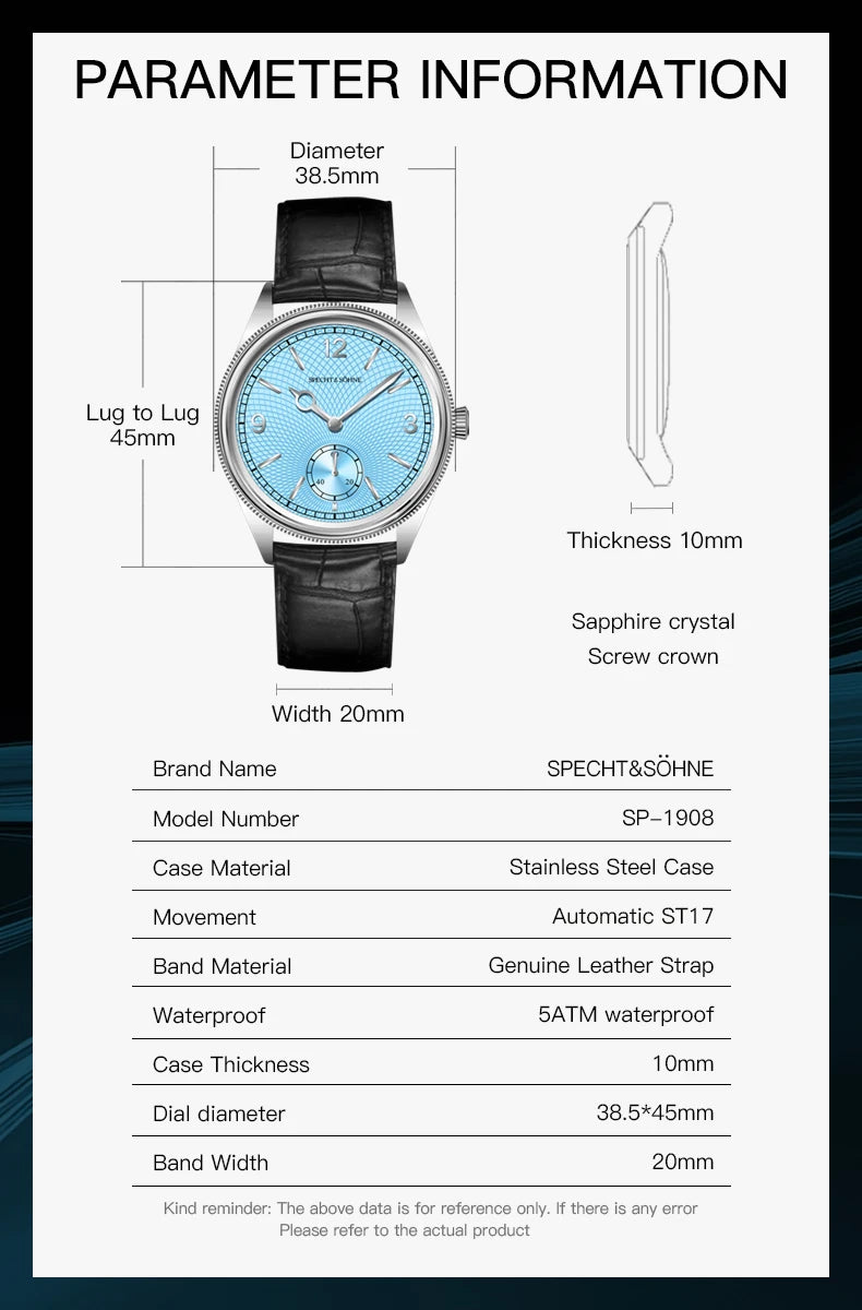 Specht & Söhne SP-1908 Automatic Watch | Seagull ST1701 | Sapphire Crystal | Open Caseback