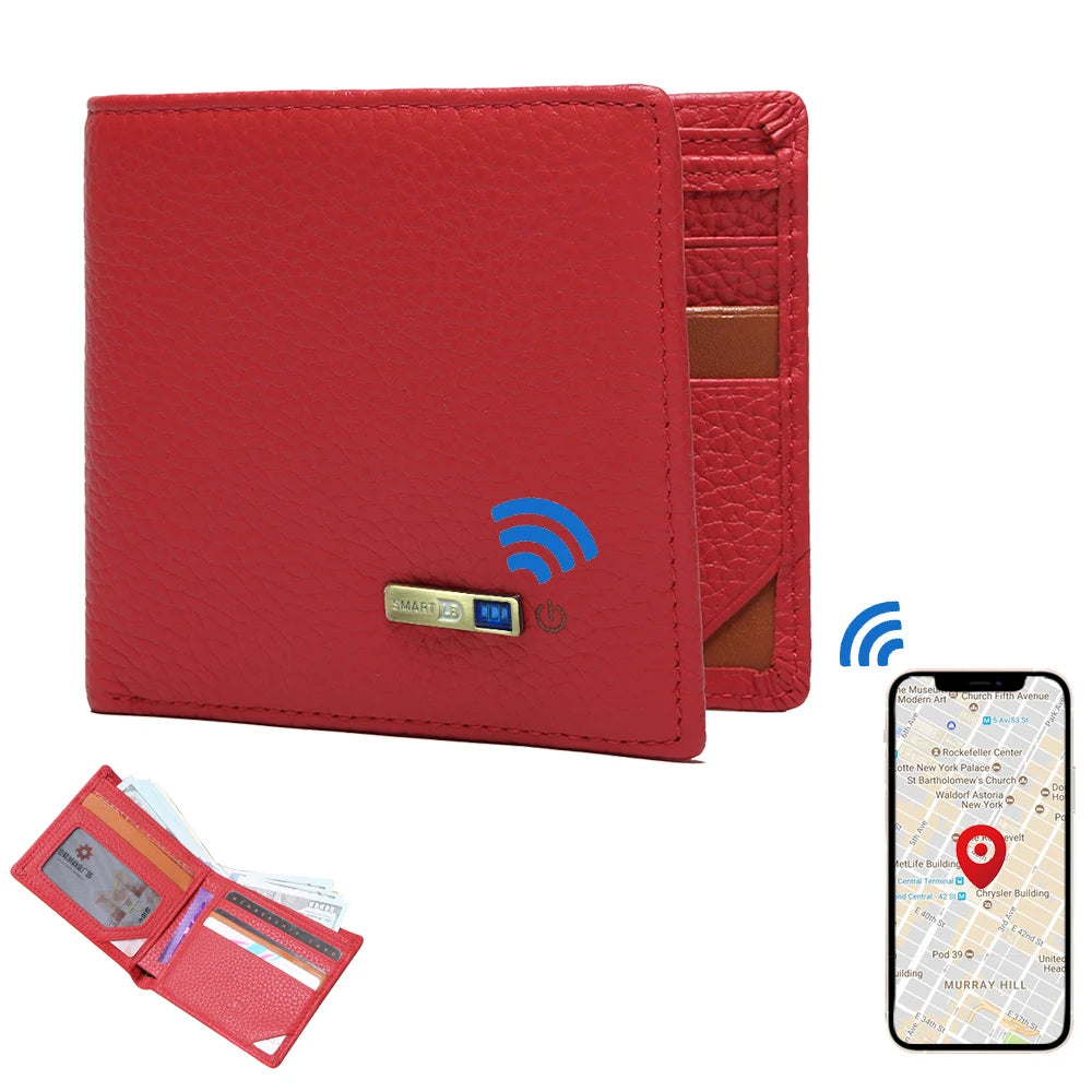 Smart Tracker Genuine Leather Bifold Wallet – Anti-Loss