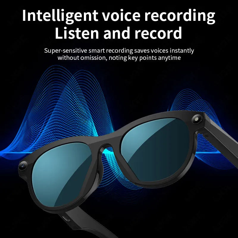 LIGE AI Smart Glasses – Round Frame, LED Flash, AI Translation, Wi-Fi, 2 Lens Pairs