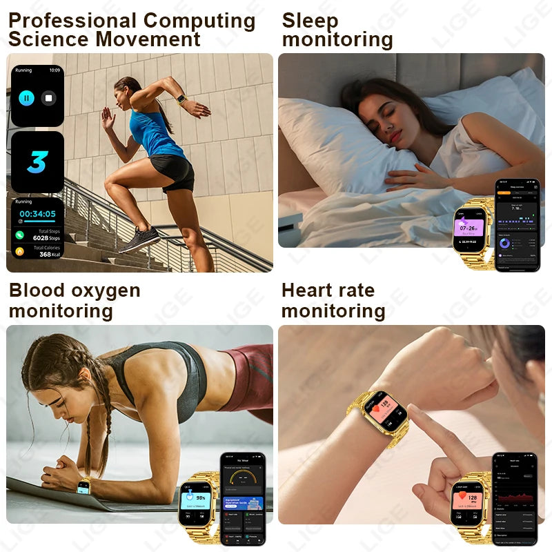 LIGE Smart Watch – 2.01" IPS Display, Bluetooth Calling, Heart Rate & Blood Oxygen