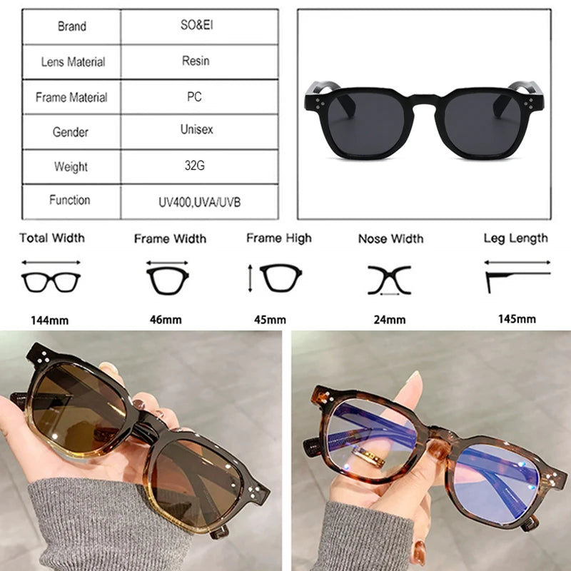 SO&EI New Square Sunglasses Women Retro Rivets Men Trending Sun Glasses UV400