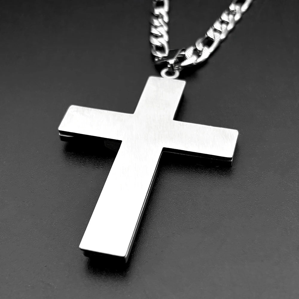 Christian English Bible Cross Pendant Chain Necklace for Women Men Stainless Steel Gold Color Punk Necklace Amulet Jewelry Gift
