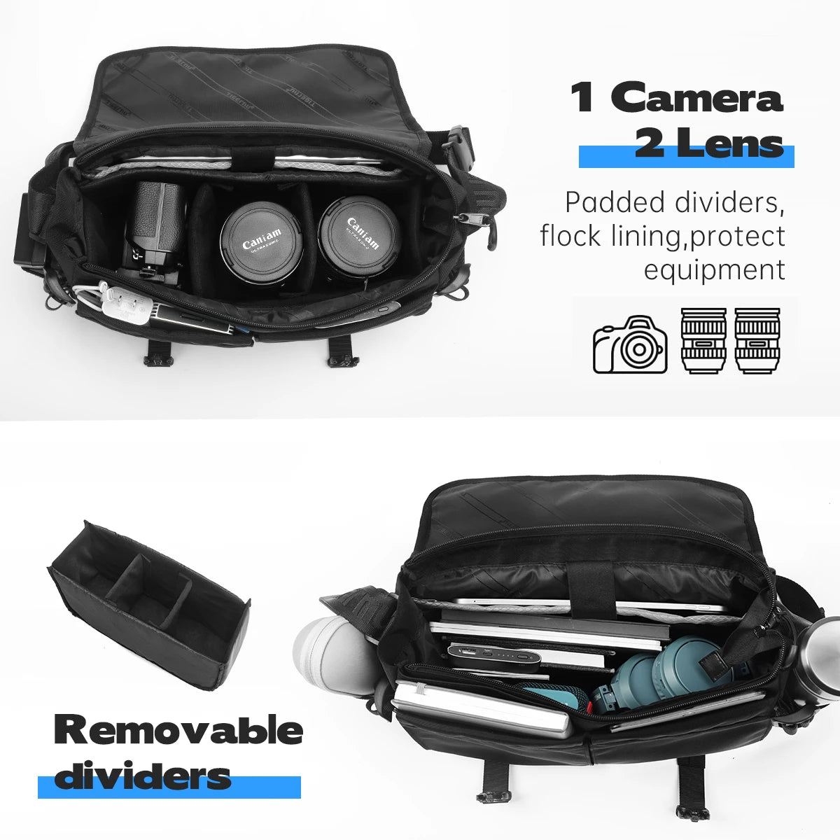 Tigernu Waterproof Shoulder Bag – Camera Bag or Messenger, 10L, Detachable Dividers