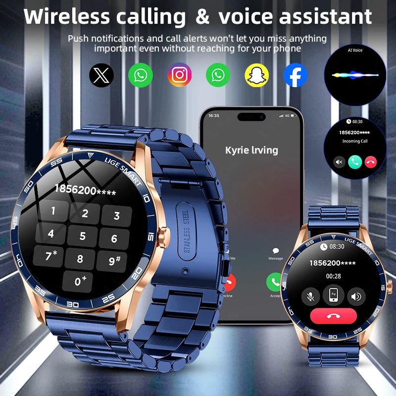 LIGE Smart Watch – 1.38" Round Display, Bluetooth Calling, Voice Assistant, IP68