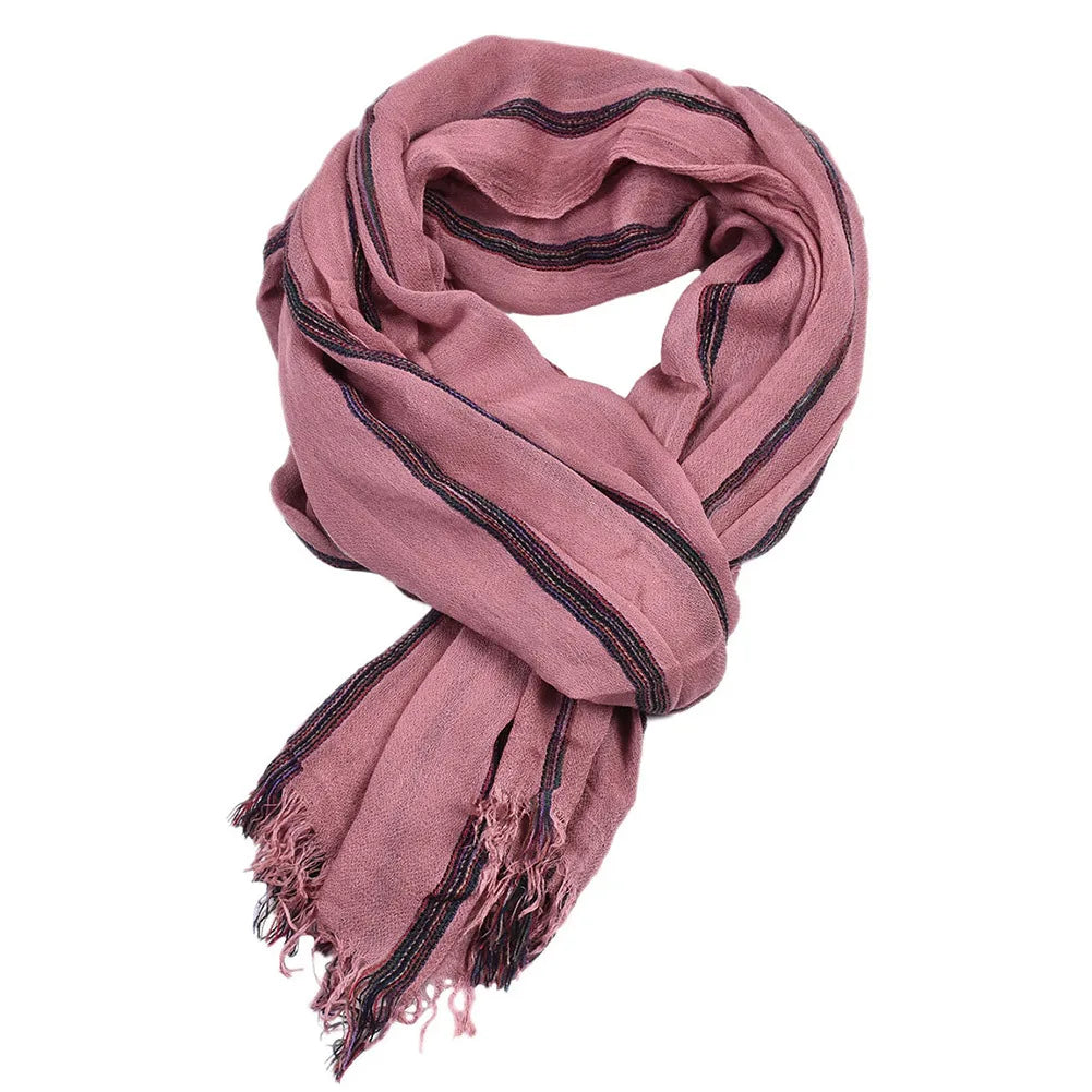 Men's Cotton Linen Striped Shawl Scarf