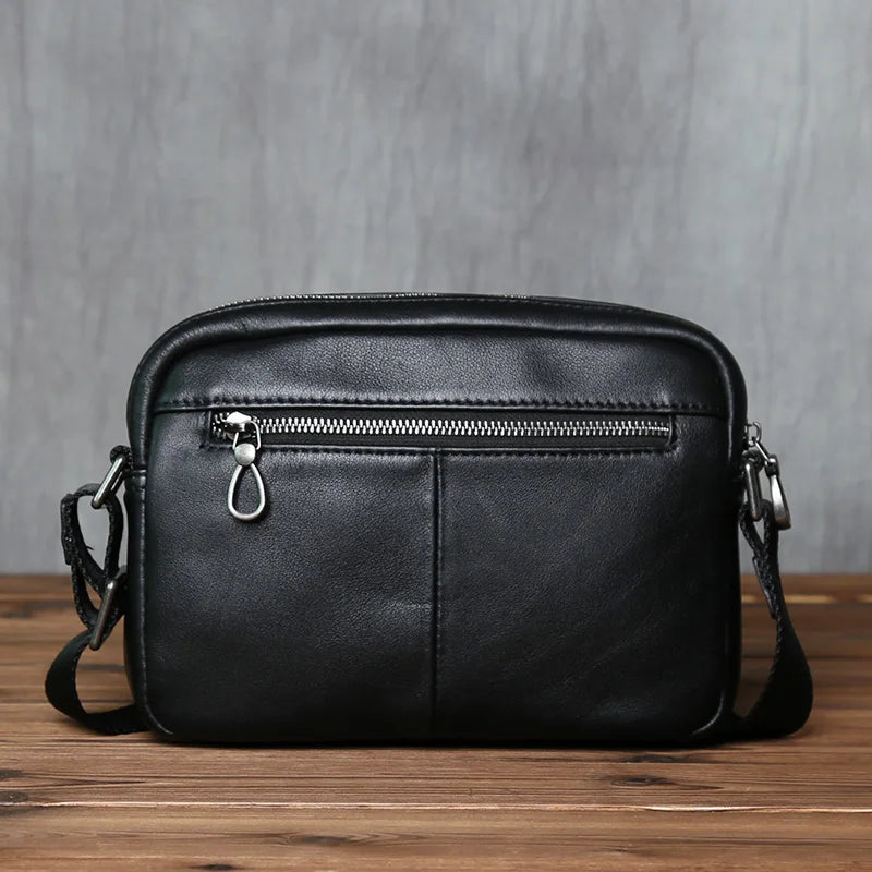 Men's Genuine Leather Mini Shoulder Bag – Compact Cowhide Messenger, 8" iPad, Horizontal
