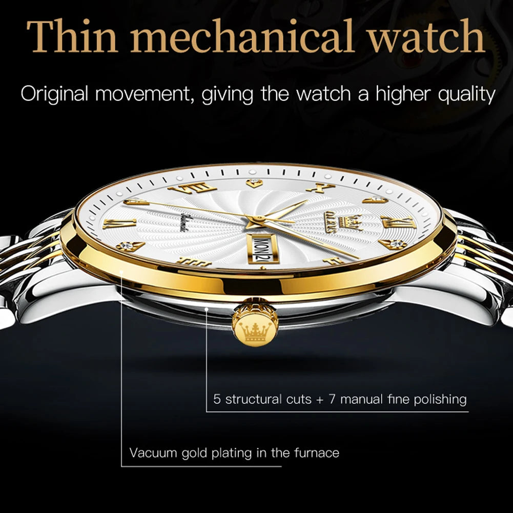 OLEVS Watch for Men 100% Original Automatic Mechanical Man Watches Steel Strap Waterproof Wristwatches Men's Luxury Brand Watch