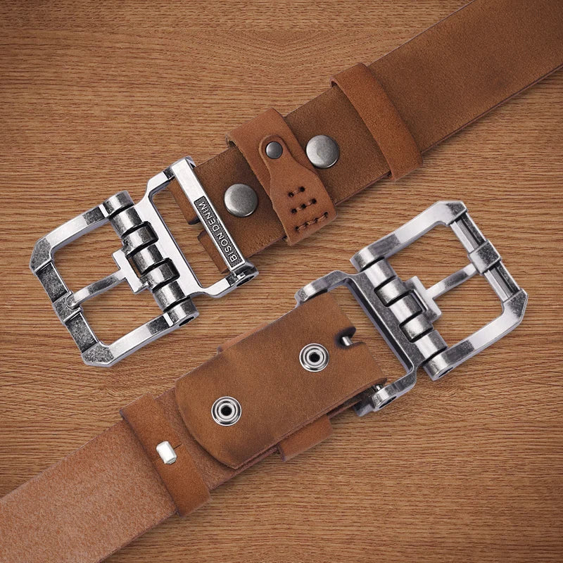 BISON DENIM Genuine Leather Pin Buckle Belt
