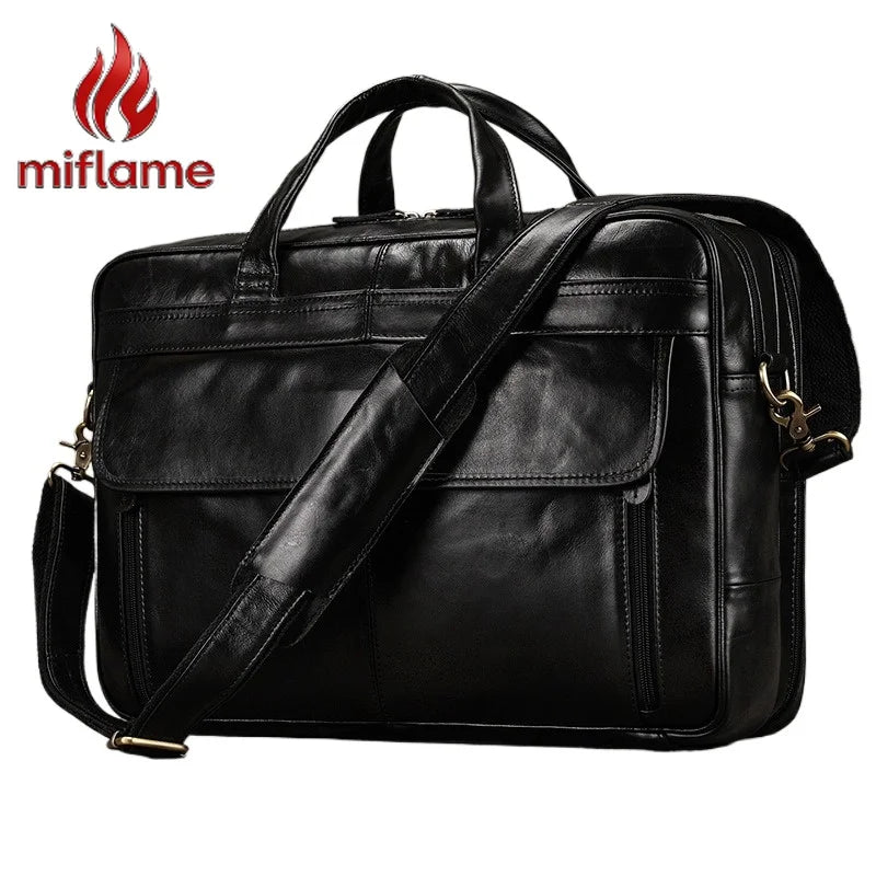 miflame Genuine Leather Briefcase | Full-Leather Lined, Waterproof, Fits 15.6"