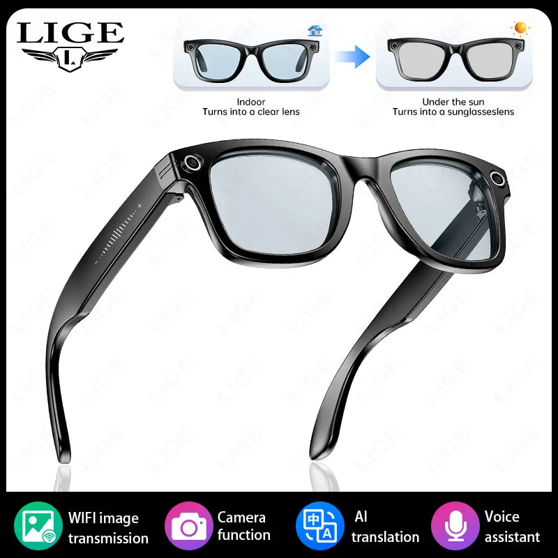 LIGE AI Smart Glasses – 8MP Camera, 4GB, 12-Hour Music, AI Translation, 42g, IP65