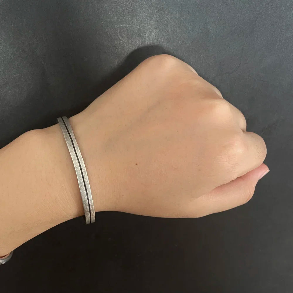 S925 Sterling Silver Viking Open Cuff Bangle — Handcrafted