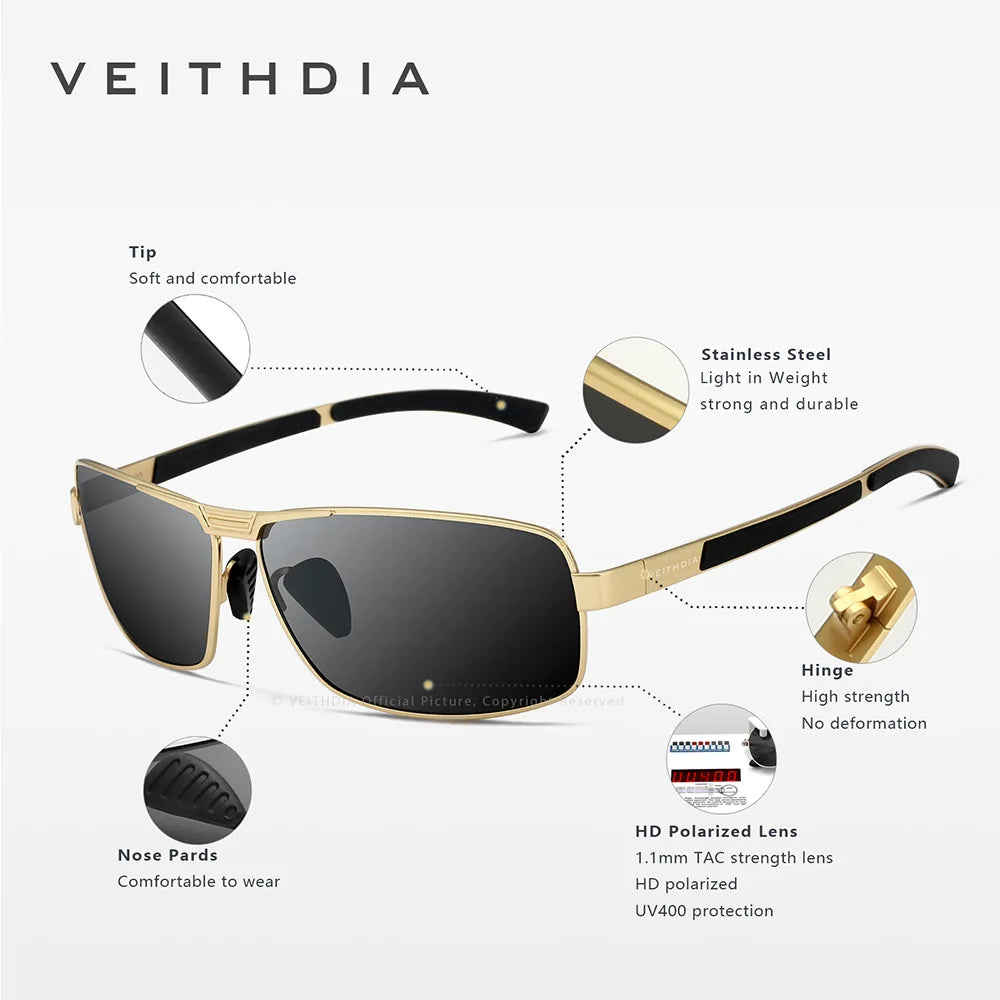 VEITHDIA Sports Cycling Sunglasses | Polarized UV400 | Rubber & Metal Frame