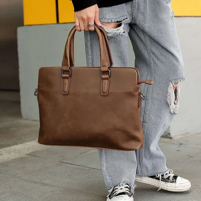 FANNYYEE Vintage Briefcase | PU Leather, 14" Laptop, Top Handle & Shoulder Strap