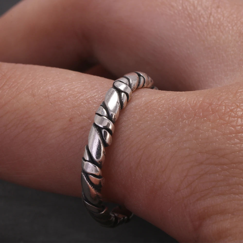Real 925 Sterling Silver Viking Braided Rope Ring for Men Vintage Oxidized Twisted Adjustable Open Band Jewelry