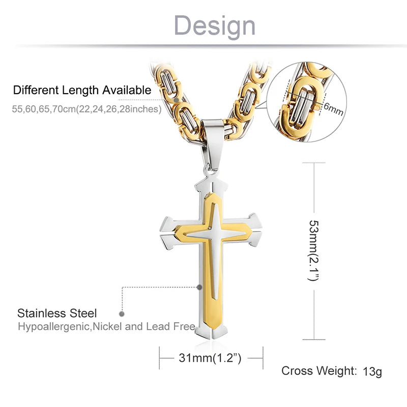 Orthodox Stainless Steel Jesus Cross Long Necklace Men Necklace Pendant Lucky Amulet Jewelry Birthday Gift