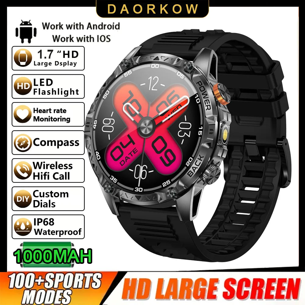 DAORKOW YK16 Smartwatch | 1000mAh, IP68 Swimming, Bluetooth Calling & Alexa