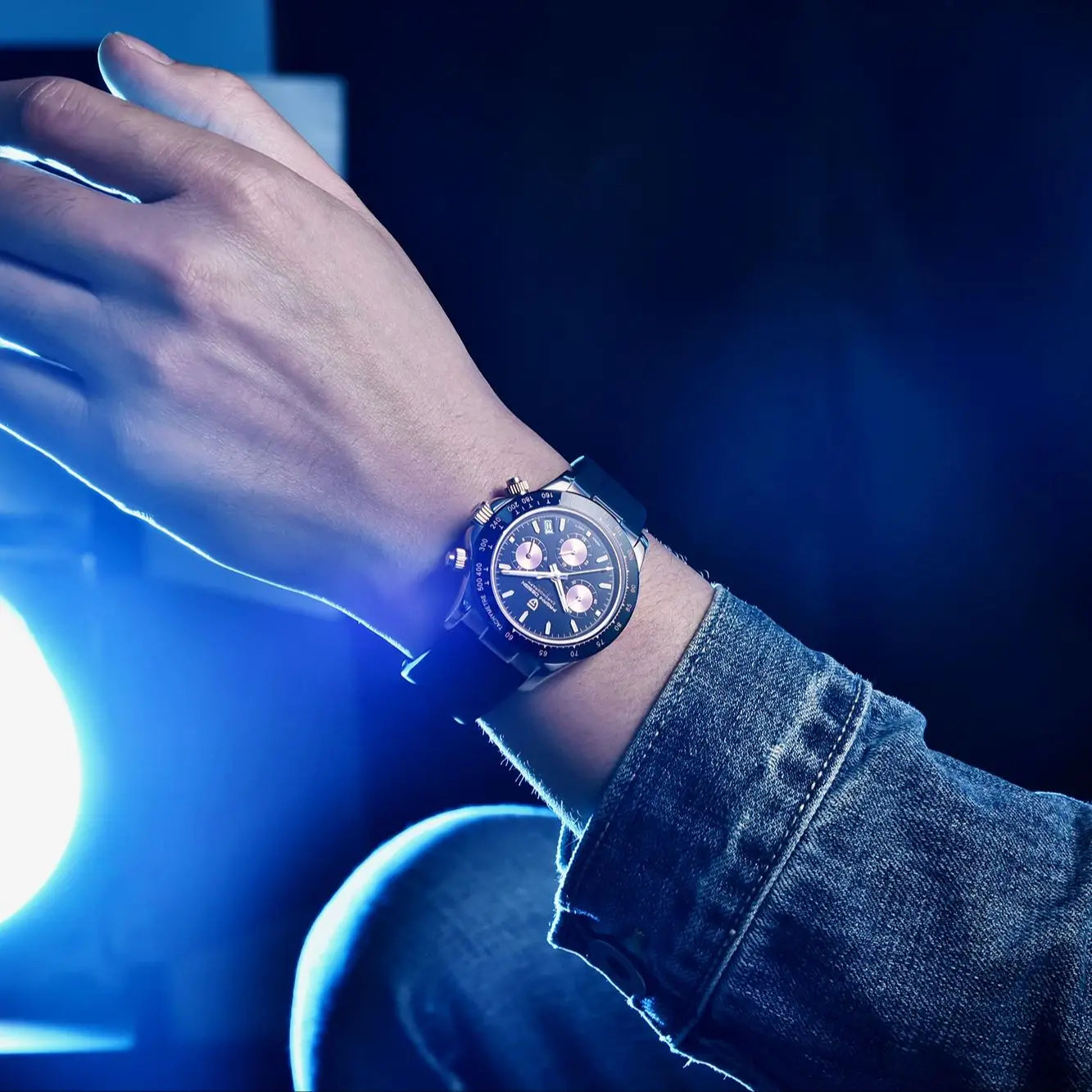 Pagani Design PD1664 Quartz Chronograph Watch – Sapphire Crystal, Rubber Strap, 100m Water Resistant