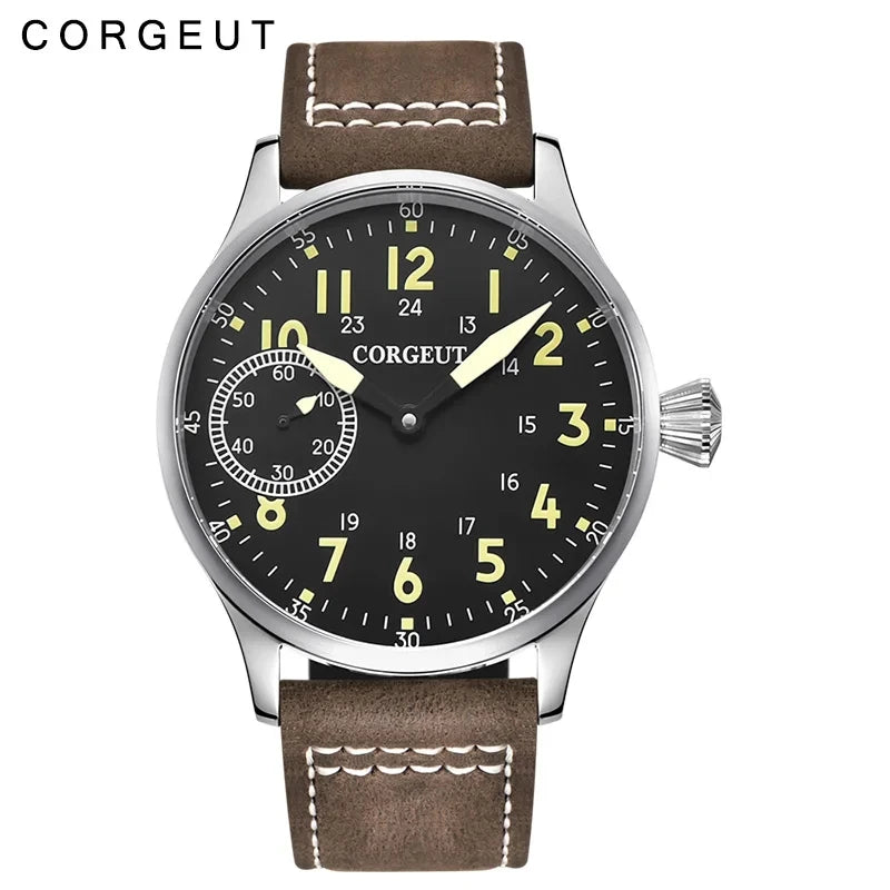 Corgeut 2002 Men's Hand-Wind Watch | Seagull 6497 | 17 Jewels | Leather Strap
