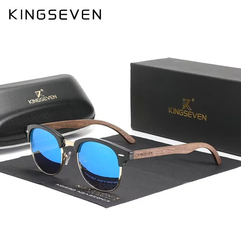 KINGSEVEN Vintage Round Wood Sunglasses – Polarised UV400