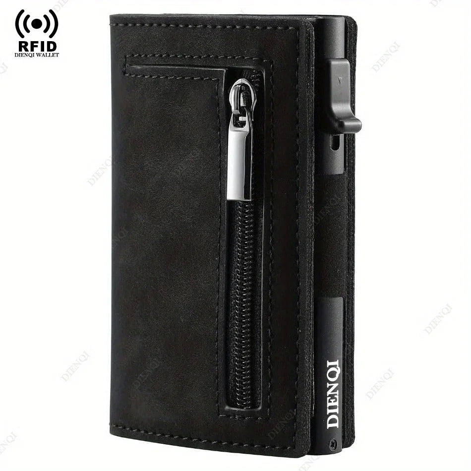 RFID Pop-Up Card Holder | Aluminium & Leather | Minimalist Wallet