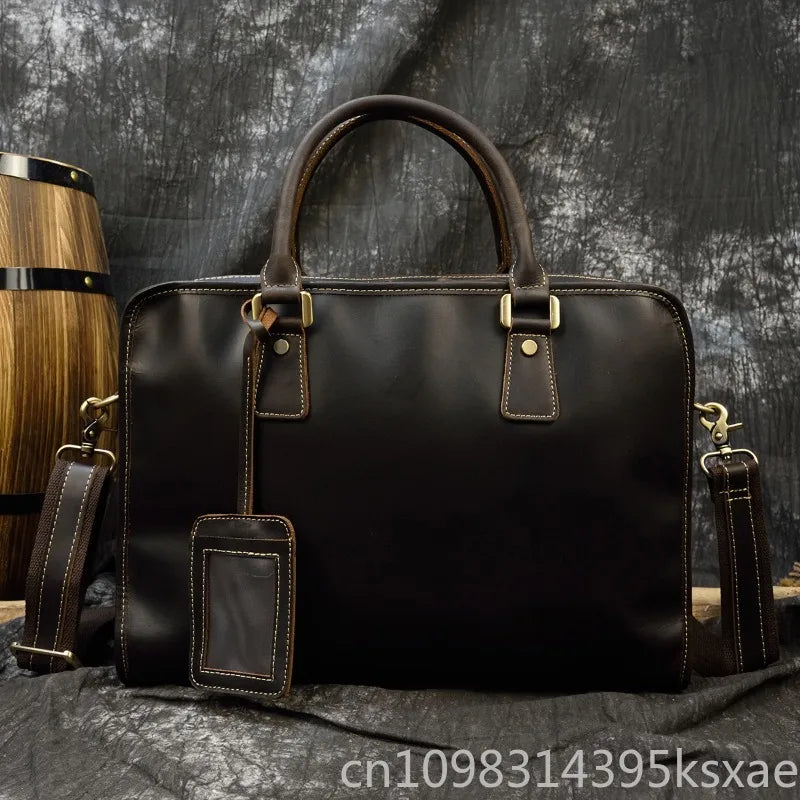 miflame Genuine Leather Briefcase | Full-Leather Lined, Waterproof, Fits 15.6"