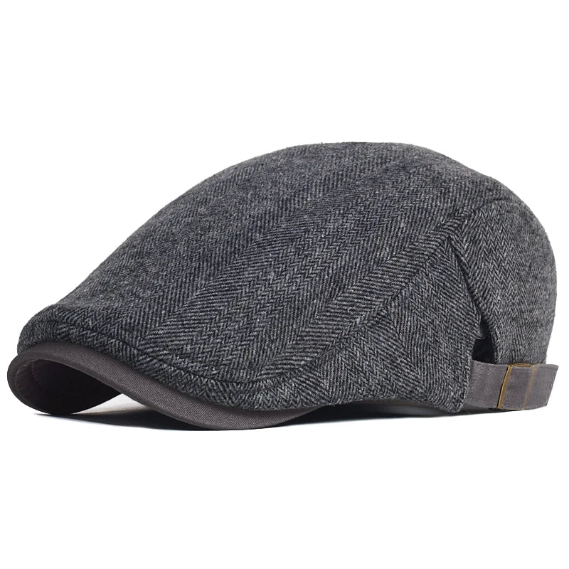 Large Size Herringbone Newsboy Cap – Adjustable Gatsby Flat Hat for Winter