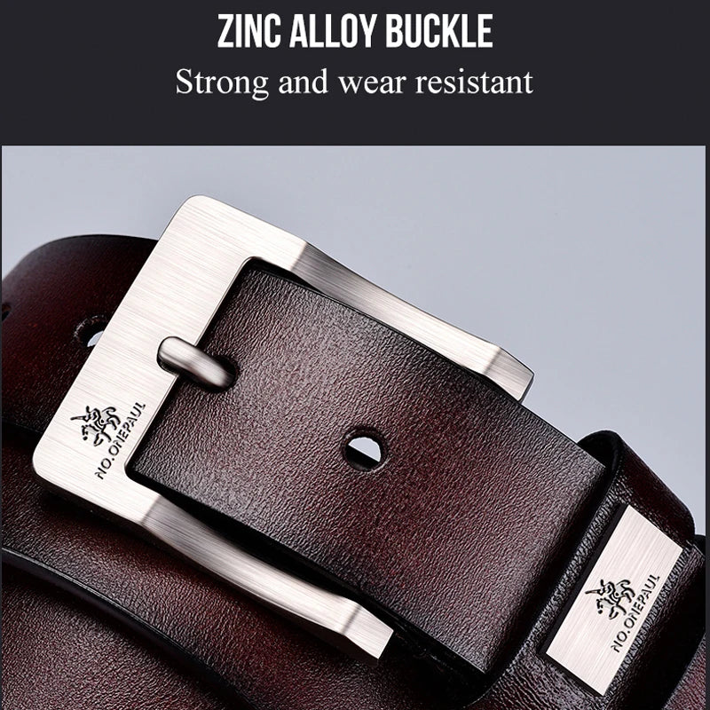Men's Leather Belt – Vintage Pin Buckle in Black & Coffee