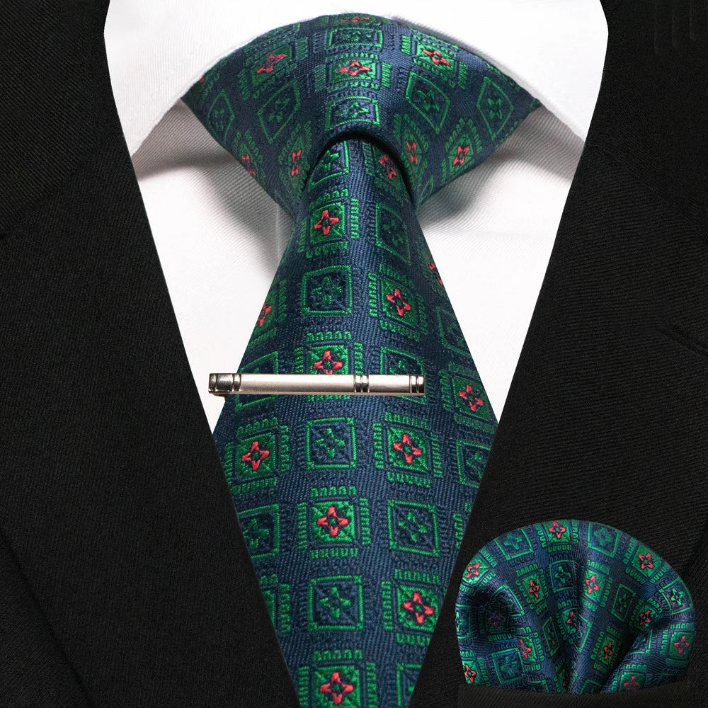 Men's Plaid Necktie Set – Tie, Pocket Square & Clip | 8cm