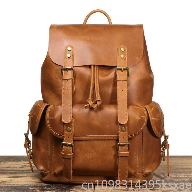 Miflame Handmade Genuine Cowhide Leather Backpack – Vintage, Retro, Laptop