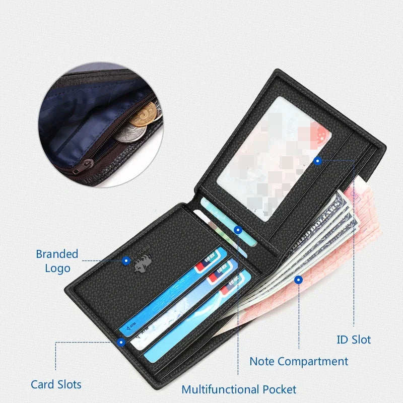 BISON DENIM Genuine Leather Slim Bifold Wallet