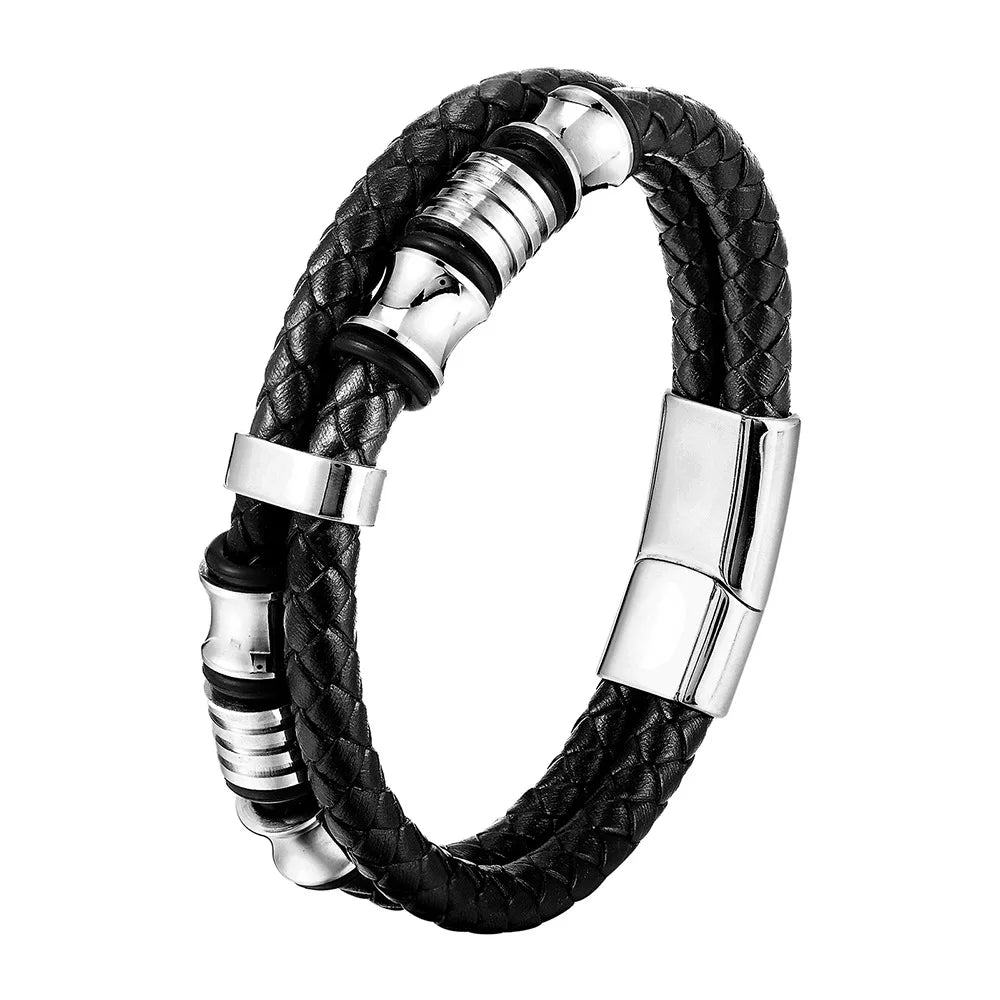 Men's Braided Leather Rope Bracelet – Stainless Steel Magnetic Clasp, Multi-Colour