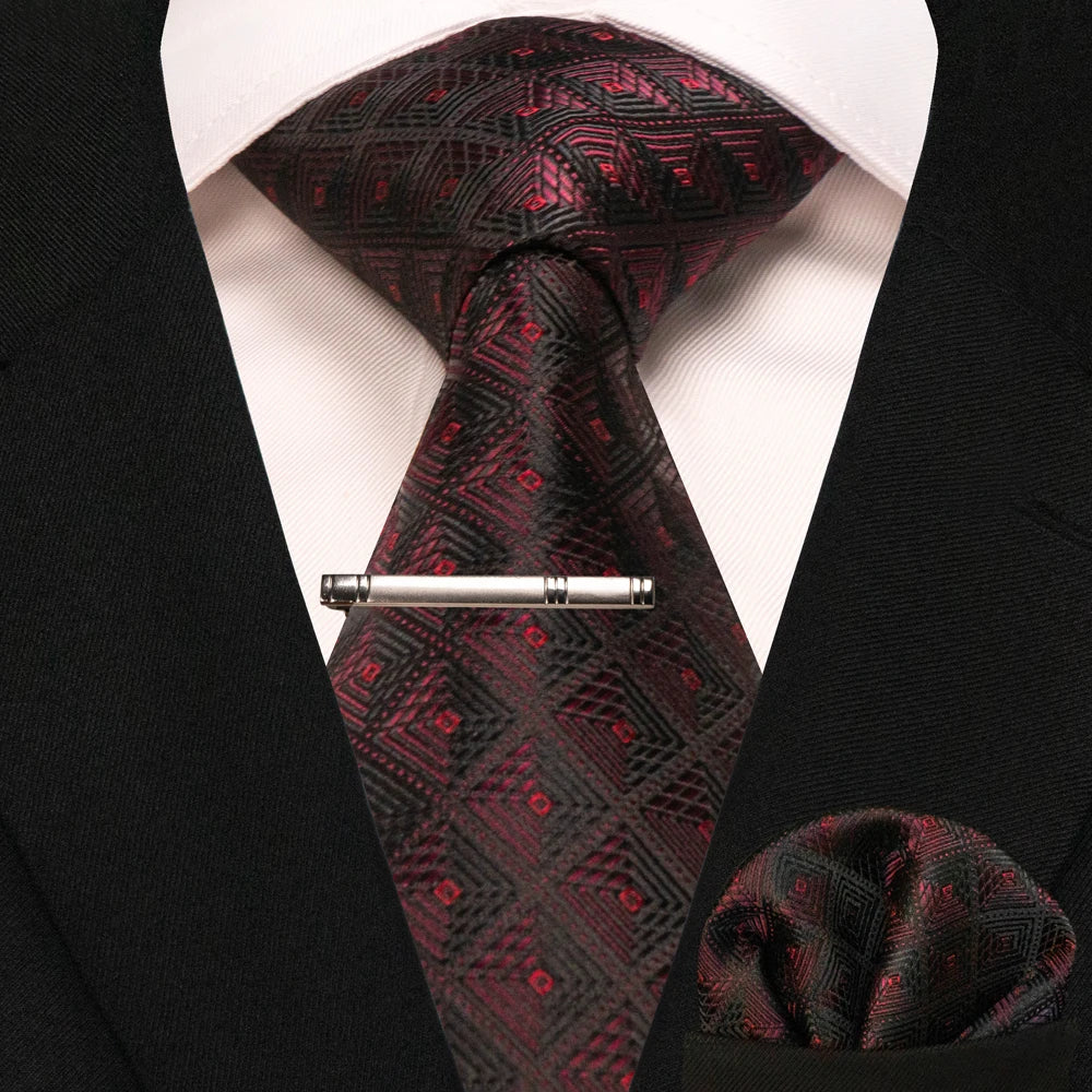 Men's Plaid Necktie Set – Tie, Pocket Square & Clip | 8cm