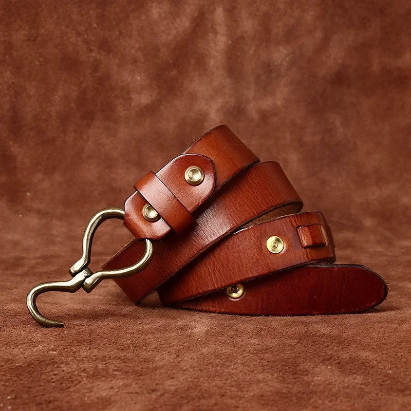 Men's Full Grain Leather Belts for Men Cowhide Male Belt Genuine Leather Copper Hook Buckle Luxury Brand Designer Waist Strap