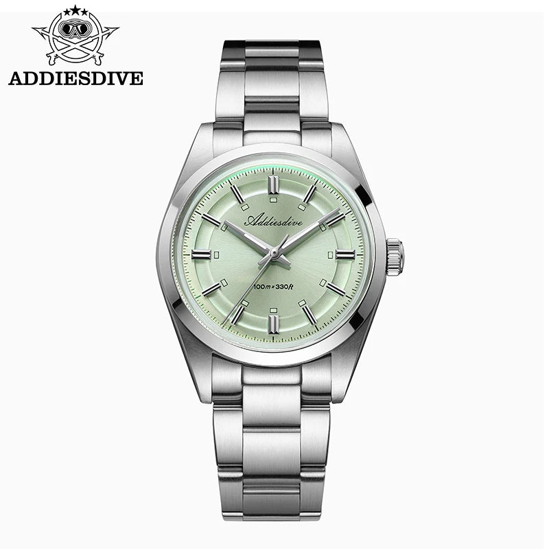 ADDIESDIVE AD2515 Quartz Watch – VH31, Bubble Glass, BGW9 Lume, 36mm, 100m Water Resistant
