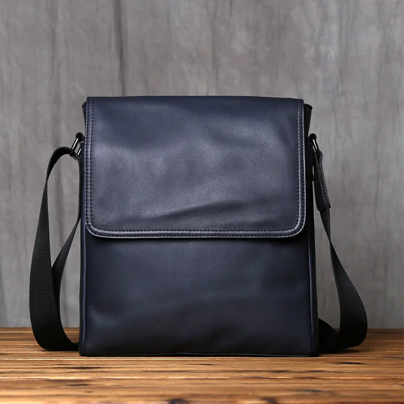 Men's Genuine Leather Shoulder Bag – Natural Cowhide Crossbody, 10" iPad Compatible